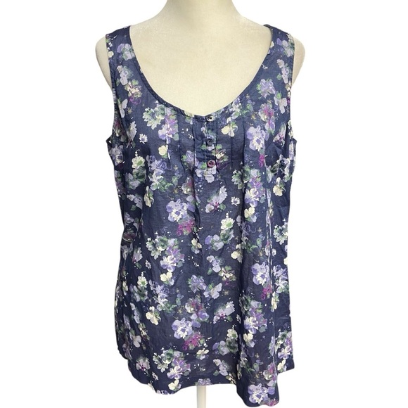 Eddie Bauer Women’s Sleeveless Blouse Size S Navy Floral Cotton Summer Spring - Picture 2 of 10